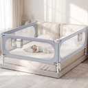 3-Sides King Size Bed Rails for Toddlers, Baby Bed Rail Guard for Kids | Headboard Rod, No-Drill, Height Adjustable, No-gap Safety, Single Side Lift, Children Lock, Storage Pockets, Breathable Mesh