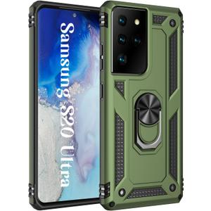 Korecase S20 Ultra 5G Case,Heavy Duty Rugged Dual Layers Shell Full Body Military Grade Shockproof with Finger Ring Metal Kickstand for Samsung Galaxy S20 Ultra 5G 6.9" Olive Green