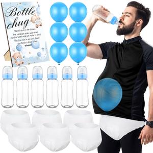 6 Sets Blue Bear Bottle Chug Baby Shower Games Gifts Blue Bear Baby Shower Decorations Gender Reveal Plastic Babies Bottles Changing Diaper Party Race Game Decoration for Adults Boys Girls