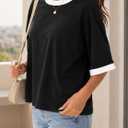 LilyCoco Oversized Ringer Tee Women Summer Boxy Short Sleeve T Shirts | Summer Casual Tshirt, Contrast Trim Top, Drop Shoulder, Color Block, Basic Loose Fit Tees, Weekend Going Out Clothes (Black, M)