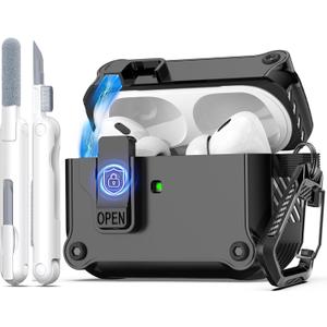 R-fun for AirPods Pro 2 Case Cover with Lock & Cleaning Kit, Keychain, Magnetic Lid, Compatible with AirPods Pro 2nd/1st Generation Protective Case, Support Wireless Charging, Black