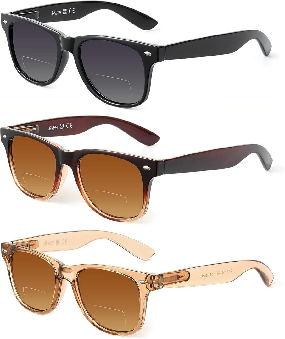 LADEESSE 3 Pack Bifocal Reading Sunglasses for Women, UV400 Sun Readers Glasses Spring Hinge Outdoor Sunglasses