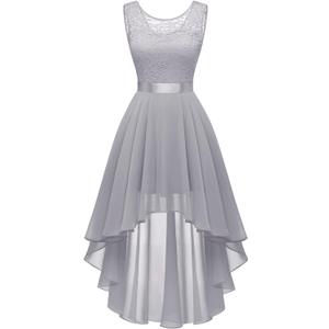 BeryLove Cocktail Prom Dresses 2025 Formal Wedding Guest Dresses Sleeveless Lace High Low Homecoming Dress (Large, Grey)