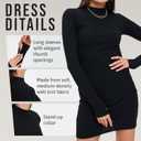 Womens Long Sleeve Mini Dress - Sexy Black Ribbed Bodycon - Short, Longsleeve, Fitted, Basic Dresses (Black, XS)