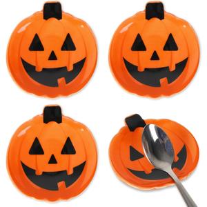 Whaline 4Pcs 2.6inch Halloween Mini Ceramic Spoon Rests Orange Black Pumpkin Small Coffee Spoon Holder for Coffee Stirrers Teaspoon Bar Spoon Coffee Station Bar Accessories