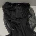 CHICME Women's Glitter Party Dress V-Neck Mesh Sheer Lantern Sleeve Mini Dresses Zipper Back Slim Fit Evening Dress (Medium, Black)