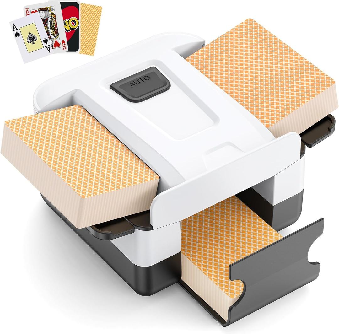 Automatic Card Shuffler 1-2 Decks, Rechargeable Electric Card Dealer Machine, Low Noise Portable Shuffler for UNO, Poker, Blackjack, Skip-Bo, Phase 10