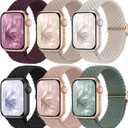 5Pack Braided Stretchy Bands Compatible with Apple Watch Band 38mm 40mm 41mm 42mm  Women Men, Adjustable Nylon Solo Loop Elastic Straps for iWatch Series 11 10 9 8 7 6 5 4 SE Ultra (Starlight/Cactus/Nude Pink/Milk Tea/Dark Cherry/Black)