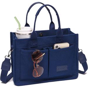 ZHMO Canvas Tote Bag for Women,Women's Bags Crossbody Bags Work Laptop Tote Bag Large Handbags Purse for Travel Nurse Teacher (Navy Blue With Compartments)