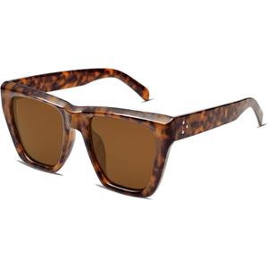 SOJOS Fashion Oversized Square Cat Eye Polarized Sunglasses for Women Trendy Cateye Style Womens Sunglasses SJ2179 (Dark Tortoise/Brown)