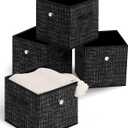 Storage Cubes Fabric Bins - Foldable Cube Storage Bin,Closet Organizer with Decorative Knob,Dual Handles Storage Basket,13 Inch for Nursery/Home Office/Closet 4 Pack (Black Grid)