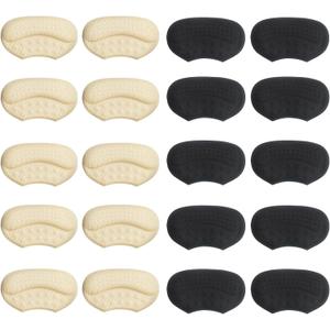 2 x 10 Pairs Heel Pads for Shoes, Soft Elastic Foam Shoe Heel Pad to Prevent Heel Chafing, Heel Grips for Sneakers and Boots Shoes Too Big, Beige and Black