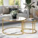 Round Nesting Coffee Table Gold Set of 2 for Living Room, Modern Side Tables with Sturdy Metal Frame and Tempered Glass.Minimalist End Table,Cocktail Table for Dining Room,Home Decor
