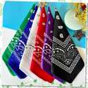 ILHSTY 32 Pcs Women Men Paisley Bandanas Bulk Unisex Cowboy Bandanas Head Scarf Necktie Face Cover Neon Party Supplies (Black)