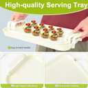 3 Pack Serving Tray with Handles, Stackable Reusable Trays for Serving Food, Plastic Serving Platters for Party, Charcuterie, Fruit, Appetizer, Solid Cream