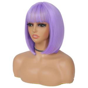 Purple Bob Wig with Bangs for Women 12 Inch Short Straight Lavender Wigs Synthetic Colored Wigs