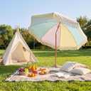 CroBlissful 6 ft Boho Fringe Patio Umbrella, Upf 50+ Macaron Outdoor Picnic Canopy with Tassels, 8 Steel Ribs and 30 Push Button Tilt, Colorful Beach Umbrella for Garden, Pool, Backyard