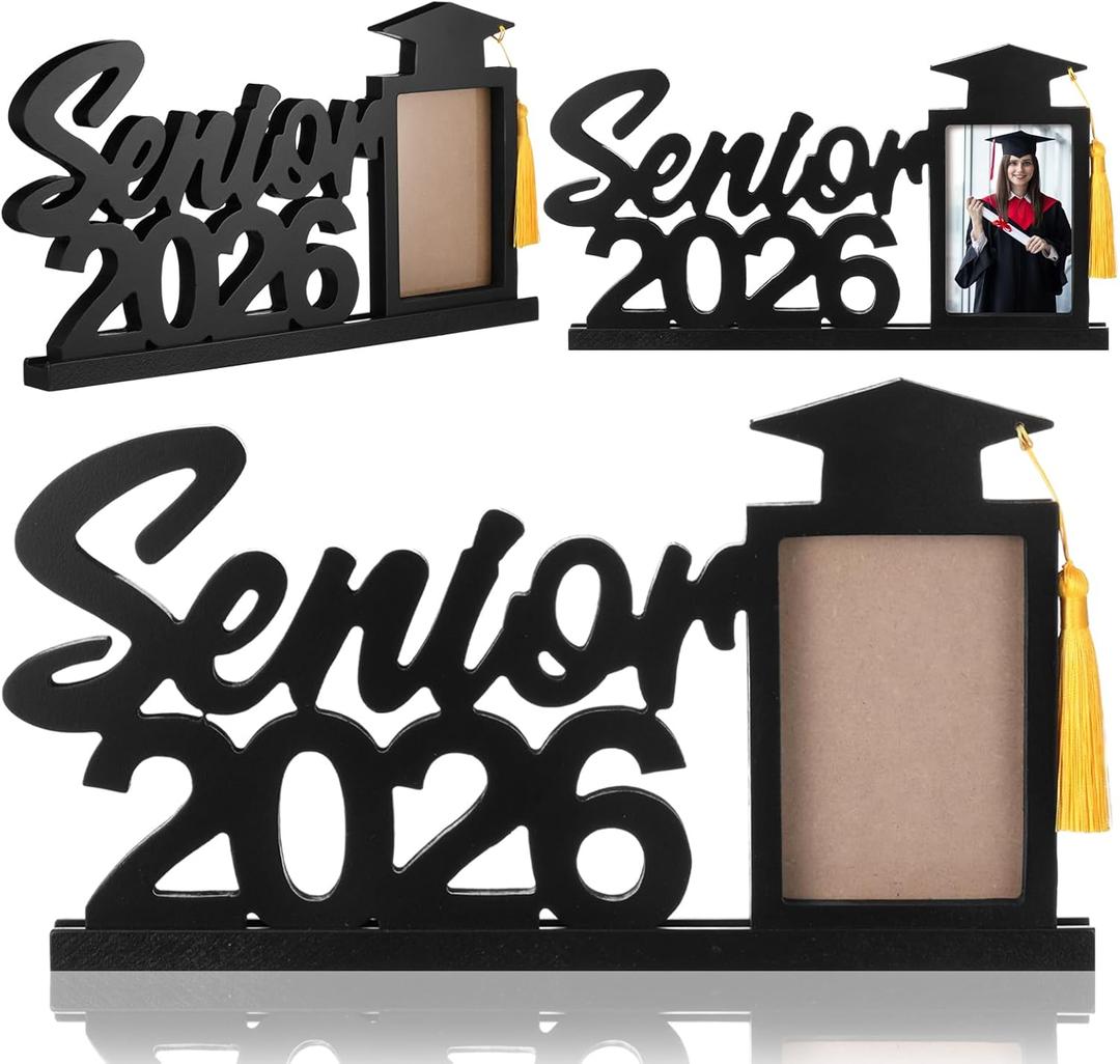 Leinuosen Senior 2026 Sign Graduation Decorations Black Wooden Frame with Tassel Holder for 2.5 * 3.5 Inch Photo 2026 Graduation Gift Grad Table Centerpiece for Senior Night Decor Grad Party Supplies