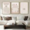 Anyzal Large Boho Framed Wall Art 16x24 Inch Beige Neutral Minimalist Canvas Pink Abstract Modern Geometric Artwork for Living Room Bedroom Dining room Set of 3