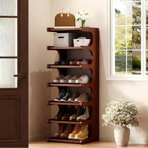 7-Tier Vertical Shoe Rack, Bamboo Free Standing Shoe Rack Shelf, Shoe Storage Stand, Entryway Shoe Tower, Vertical Shoe Organizer for Narrow Closet, Entryway, Hallway