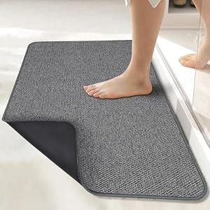 Bath Mat, Ultra Thin Bathroom Rugs, Rubber Bath Mats for Bathroom, No Slip Bath Rug, Quick Dry, Machine Washable, Low Pile, Absorbent, Shower Outside, Sink, Home Decor Accessories. Dark Grey,  2'x3'(24x36inch)