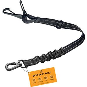 Dog Car Seat Belt, 3-in-1 Adjustable Dog Seatbelt for Car, Black | Escape Proof Pet Safety Belt with Shock Absorbing Bungee, Heavy Duty Nylon Dog Travel Harness for Small Medium Large Dogs, Size: 21.6"-32"
