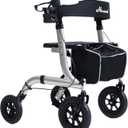 Rollator Walker for Seniors, Lightweight Foldable All Terrain Rolling Walker with seat, Aluminum Walkers with 10 inch Rubber Wheels, Handles and Backrest for Seniors and Adult (Silver)