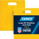 Camco Camper/RV Large Stabilizer Jack Pads - Features Interlocking Design & Handy Strap for RV Storage - Built-in Handle - Use with RV Leveling System, RV Levels & More - 14” x 12”, 2-Pk (44541)
