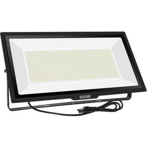 600W LED Flood Light, Waterproof IP66 with Plug, 6000K Daylight White, 60000LM Super Bright Floodlight for Yard, Garden, Garages