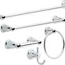 Franklin Brass Kinla 5-Piece Bathroom Set Polished Chrome 18" and 24" Towel Bar Racks,Toilet Paper Holder, Ring, Hook KIN5PC-PC