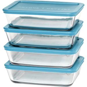 Anchor Hocking SnugFitTM Rectangular Food Storage Containers with Lids (4-Piece, 6-cup, Teal, oven-safe), Large