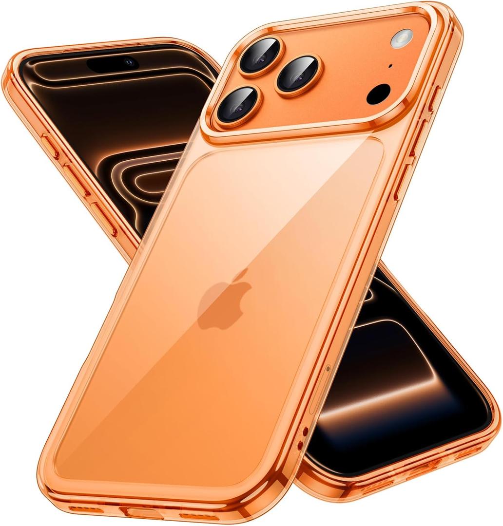 JETech Case for iPhone 17 Pro 6.3-Inch, Non-Yellowing Shockproof Phone Bumper Cover, Anti-Scratch Clear Back (Orange)