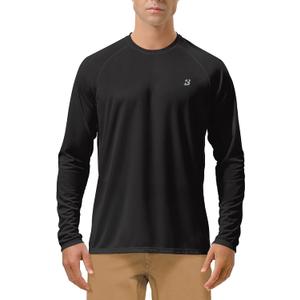 Roadbox Mens UPF 50+ UV Sun Protection Shirts Outdoor Long Sleeve SPF Rash Guard for Fishing Hiking Swimming Running (Black), XL