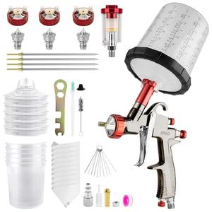 SRQ R500 Air LVLP Spray Gun Kit with 1.3/1.7/2.0mm Nozzles Automotive Paint Gun, 5pcs 650cc Mixing Cup and Lids, Automotive Paint Sprayer for Car, House Painting, Furniture