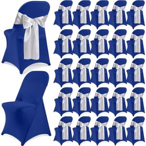 50 Pcs Folding Chair Cover Set, Royal Blue, Silver