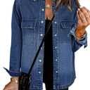 luvamia Jean Jackets for Women 2026 Fall Fashion Oversized Button Down Denim Jacket Western Shacket Jacket with Pockets, Large