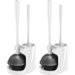 MR.SIGA Toilet Plunger and Bowl Brush Combo for Bathroom Cleaning, White, 2 Sets