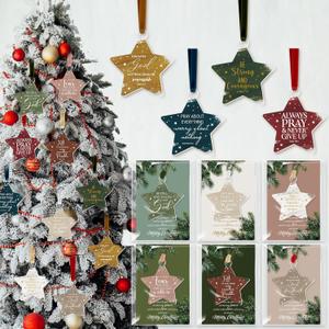 50 Set Christian Christmas Tree Ornaments Inspirational Acrylic Hanging Ornament for Xmas Tree Watercolor Bibles Verse Gifts with Merry Christmas Cards for Women Men Church (Classic Star)