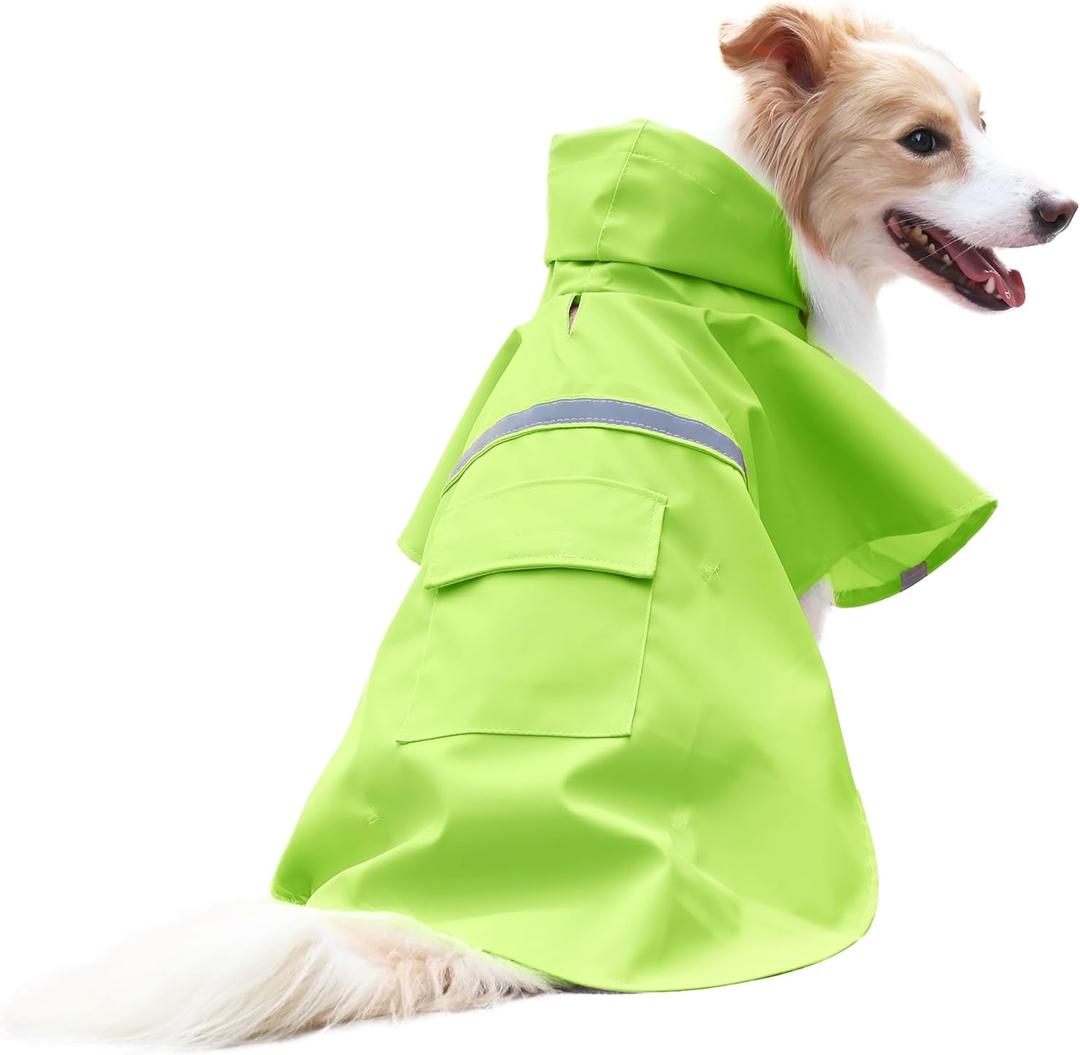 NACOCO Large Dog Raincoat Adjustable - Pet Water Proof Clothes Lightweight Rain Jacket Poncho Hoodies with Strip Reflective (L, Green) 