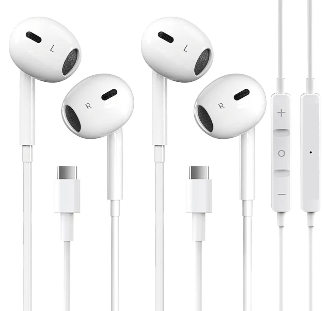 2 Packs USB C Headphones for iPhone 16/15 Pro Max Plus Type C Earbuds Wired Earphones with Mic & Remote Control Noise Cancelling for iPhone 16/15 pro, iPad Pro, Galaxy S23/S22/S21/S20/Ultra Note 10/20