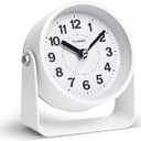 TIMESS Analog Alarm Clock, Silent Non-Ticking Quartz Movement, Battery-Operated with Snooze & On-Demand Light, Easy to Set Gentle Wake Bedside Desk Clock, Ideal for Home, Travel, Office (White)