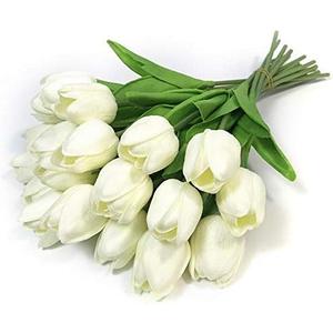 Sunnyskar 1Pcs Tulips Artificial Flowers PU Fake Flowers for Wedding Decoration Party Decoration L4Y0 - (Color: Milk White)
