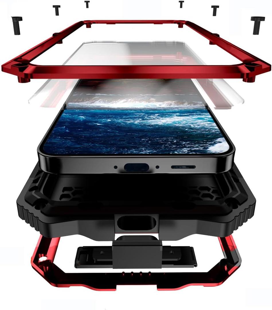 Lunivop Compatible with Samsung Galaxy S24 FE Case Metal Heavy Duty Phone Case Built-in Screen Protector Full Body Protective Dust Proof Military Grade Rugged 2024 Red