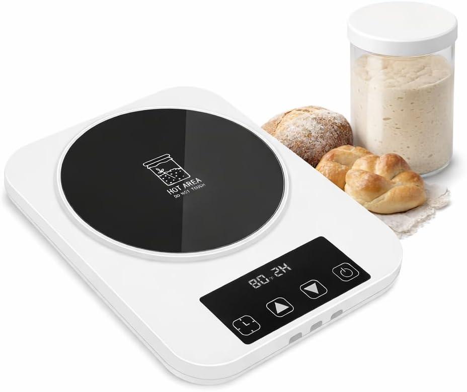 Sourdough Starter Warmer with Memory Function 1F Precision Temperature Control (70100F), Auto On/Off, 12-Hour Timer, Fits Sourdough Starter Jars Up to 40oz,Christmas gift for Home Baking Lover (White)
