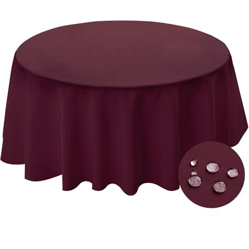 BYDOLL Table Cloth Round 70 Inch Tablecloth Fits Max60 Inch Diameter Top,Burgundy Washable Outdoor Winkle and Stain Resistant Spillproof Polyester Tablecloths for Round Tables Party Cover