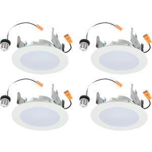 HALO HLBT 4 Pack 4 in LED Recessed Lights Slim Trim Retrofit Selectable Color Temperature 2700K, 3000K, 3500K, 4000K, 5000K Dimmable Indoor Outdoor Wet Location HLBT407FS5-4pk