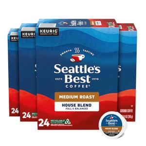 Seattles Best Coffee, Medium Roast K-Cup Coffee Pods, House Blend, 100% Arabica, 4 Boxes (96 Pods Total) (EXP 06/12/26)