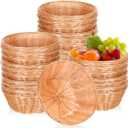 Amyhill 30 Pack Small Bread Baskets Bulk Plastic Round Baskets 7.1 Inch Wicker Bread Woven Basket Fruit Chip Storage for Food, Table, Kitchen, Restaurant, Centerpiece, Gift Basket for Mom