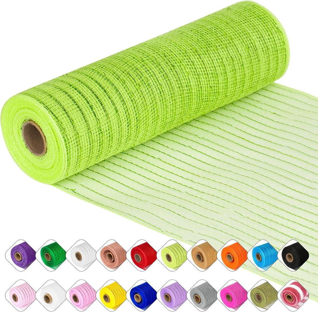 Deco Mesh Ribbon - 10inch x 30 feet Each Roll Metallic Foil Mesh Ribbon for Christmas, Valentine's Easter Wreath and Home Decorating (Fluorescent)