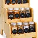 Jucoan Small Spice Rack Organizer Countertop, 3 Tier Bamboo Spice Rack Seasoning Organizer for Kitchen Cabinet Pantry Countertop Holding 12 Jars, Jars No Included